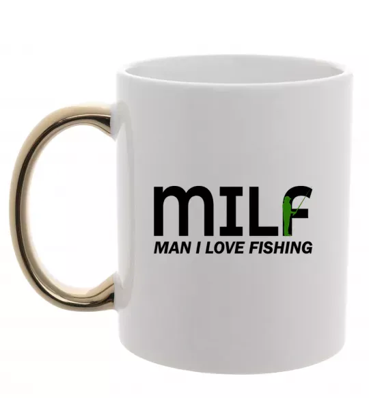 Чашка з кольоровою ручкою Man i love fishing Золото фото