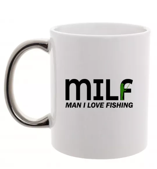 Чашка з кольоровою ручкою Man i love fishing Срібло фото