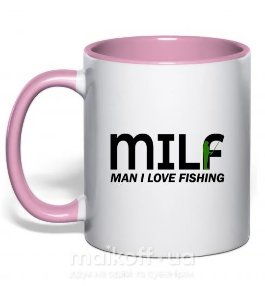Чашка з кольоровою ручкою Man i love fishing Ніжно рожевий фото