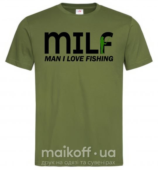 Мужская футболка Man i love fishing Оливковый фото