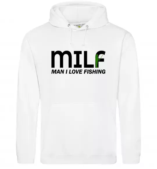 Мужская толстовка (худи) Man i love fishing Белый фото