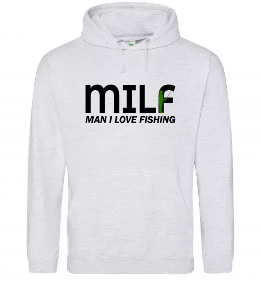 Мужская толстовка (худи) Man i love fishing Серый меланж фото