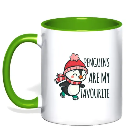 Чашка с цветной ручкой Penguins are my favourite Лаймовый фото