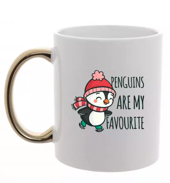 Чашка с цветной ручкой Penguins are my favourite Золото фото