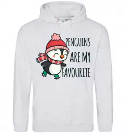 Мужская толстовка (худи) Penguins are my favourite Серый меланж фото