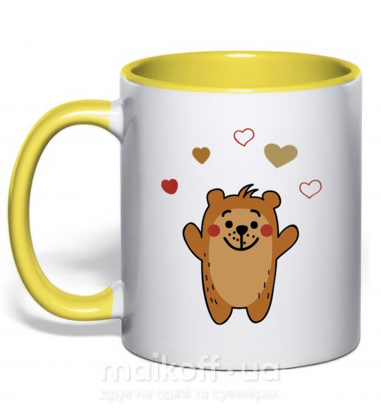 Чашка з кольоровою ручкою Kid bear Сонячно жовтий фото