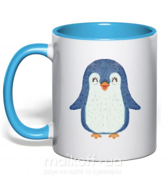 Чашка з кольоровою ручкою Dad penguin Блакитний фото