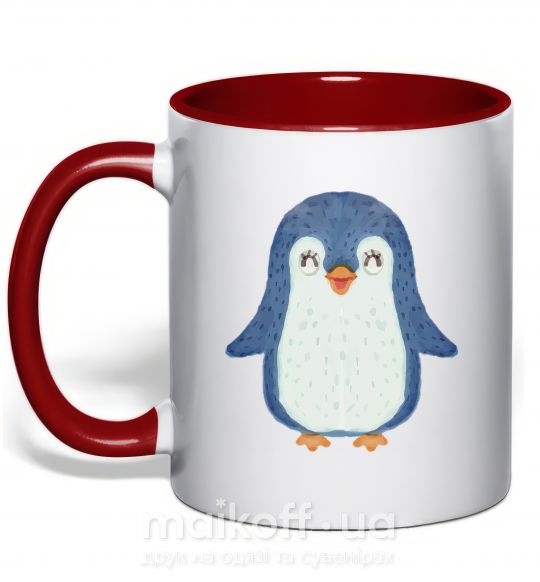 Чашка с цветной ручкой Dad penguin Красный фото