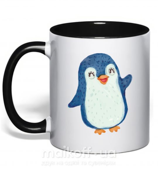Чашка з кольоровою ручкою Kid penguin Чорний фото