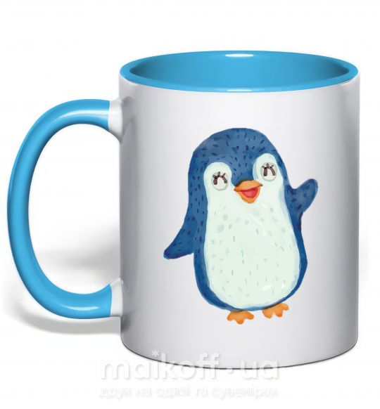 Чашка з кольоровою ручкою Kid penguin Блакитний фото
