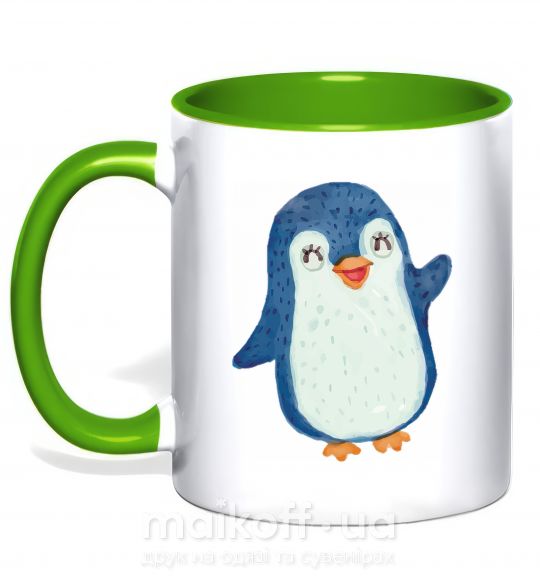 Чашка с цветной ручкой Kid penguin Зеленый фото