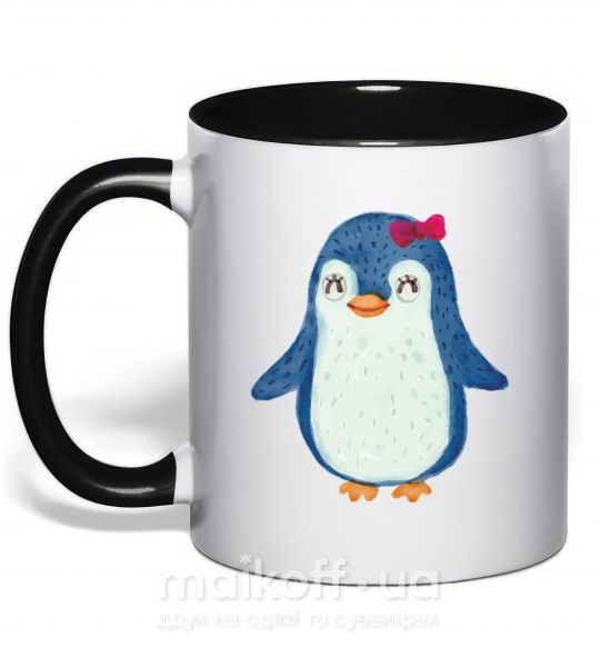 Чашка с цветной ручкой Mom penguin Черный фото