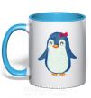 Чашка з кольоровою ручкою Mom penguin Блакитний фото