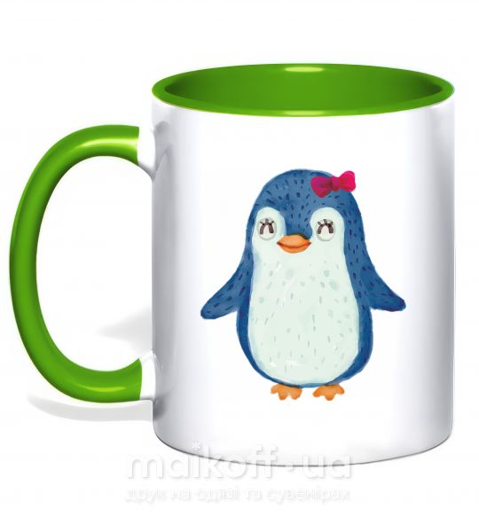 Чашка с цветной ручкой Mom penguin Зеленый фото