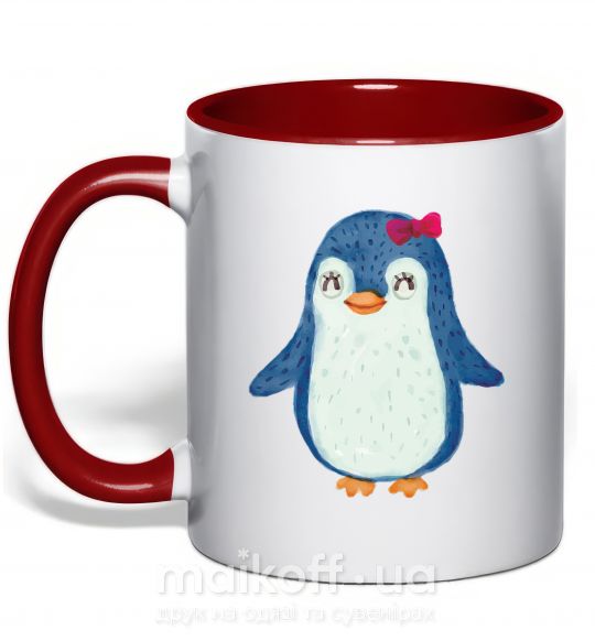 Чашка с цветной ручкой Mom penguin Красный фото