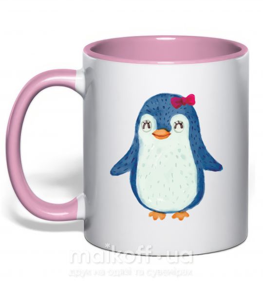 Чашка с цветной ручкой Mom penguin Нежно розовый фото