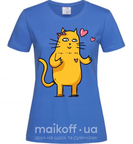 Женская футболка Cat girl love Ярко-синий фото