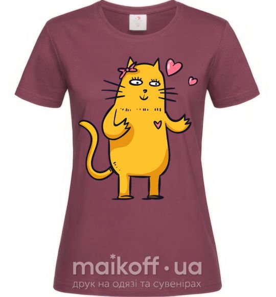 Женская футболка Cat girl love Бордовый фото