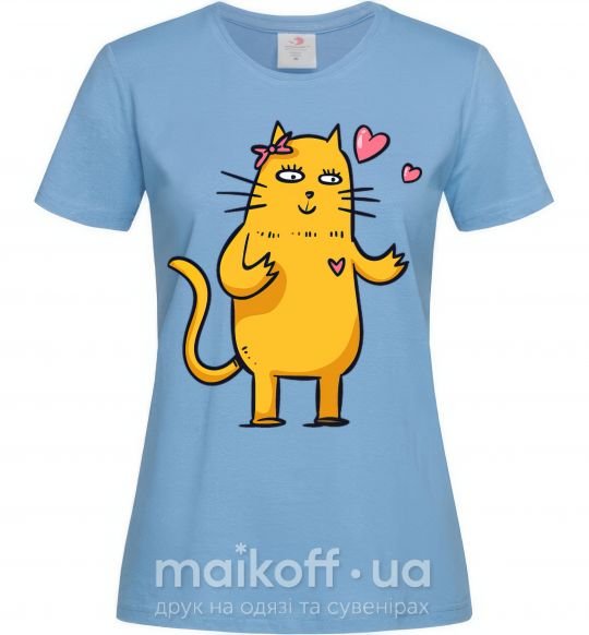 Жіноча футболка Cat girl love Блакитний фото