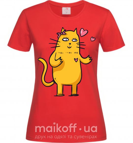 Женская футболка Cat girl love Красный фото