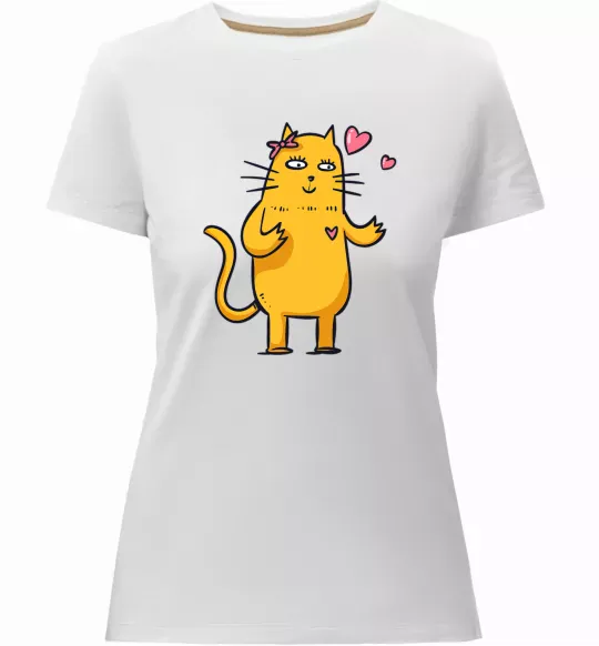 Женская премиум футболка Cat girl love Белый фото