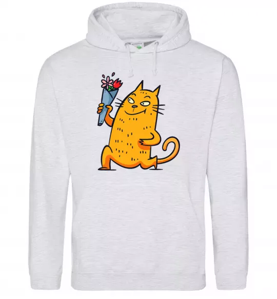 Мужская толстовка (худи) Cat boy love Серый меланж фото