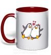 Чашка с цветной ручкой Пара пингвинов Красный фото