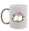 Чашка з кольоровою ручкою Пара пингвинов Золото фото