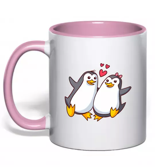 Чашка з кольоровою ручкою Пара пингвинов Ніжно рожевий фото