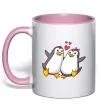Чашка з кольоровою ручкою Пара пингвинов Ніжно рожевий фото