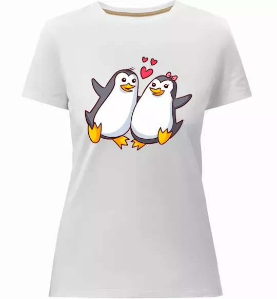 Женская премиум футболка Пара пингвинов Белый фото