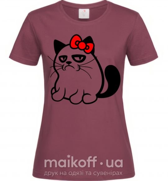 Жіноча футболка Grupy cat girl Бордовий фото