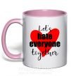 Чашка з кольоровою ручкою Let's hate everyone together Ніжно рожевий фото