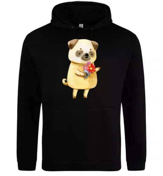 Мужская толстовка (худи) Love pug boy Черный фото