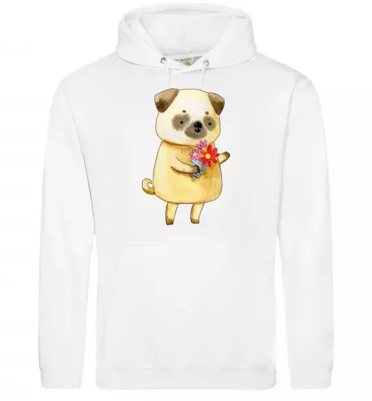 Мужская толстовка (худи) Love pug boy Белый фото