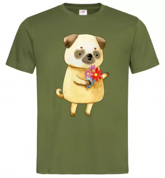 Мужская футболка Love pug boy Оливковый фото