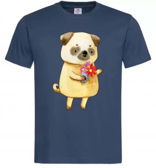Мужская футболка Love pug boy Темно-синий фото
