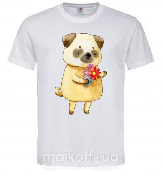 Мужская футболка Love pug boy Белый фото