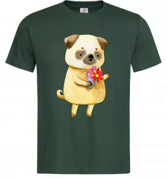 Мужская футболка Love pug boy Темно-зеленый фото