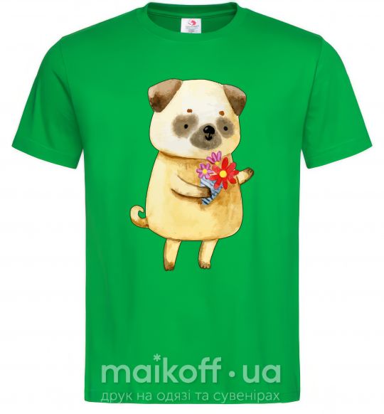 Мужская футболка Love pug boy Зеленый фото
