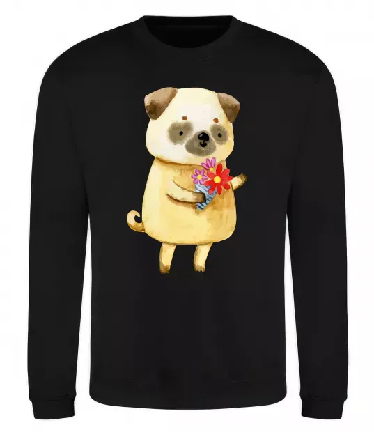 Світшот Love pug boy Чорний фото