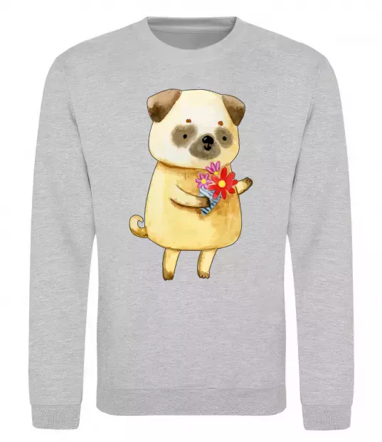 Світшот Love pug boy Сірий меланж фото