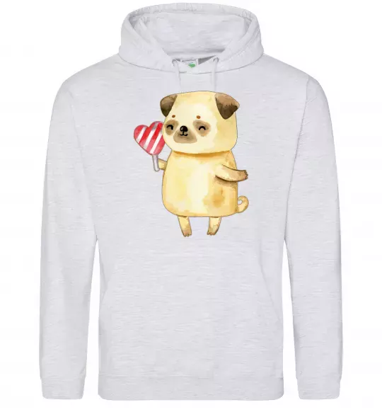 Жіноча толстовка (худі) Love pug girl Сірий меланж фото