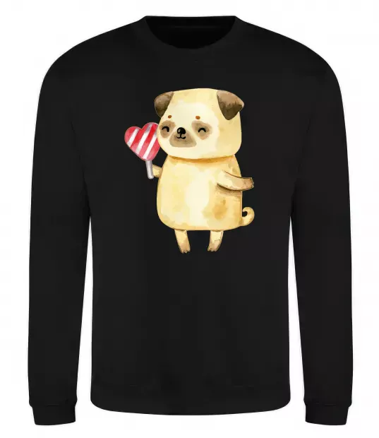 Світшот Love pug girl Чорний фото