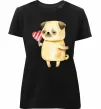 Жіноча преміум футболка Love pug girl Чорний фото