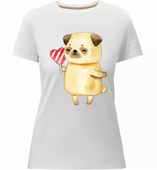 Жіноча преміум футболка Love pug girl Білий фото