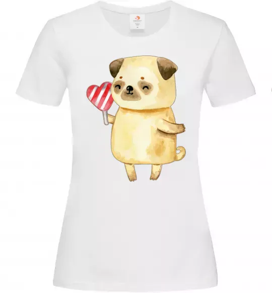 Женская футболка Love pug girl Белый фото