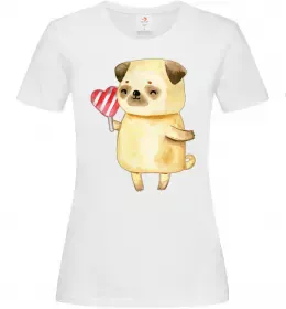 Женская футболка Love pug girl Белый фото