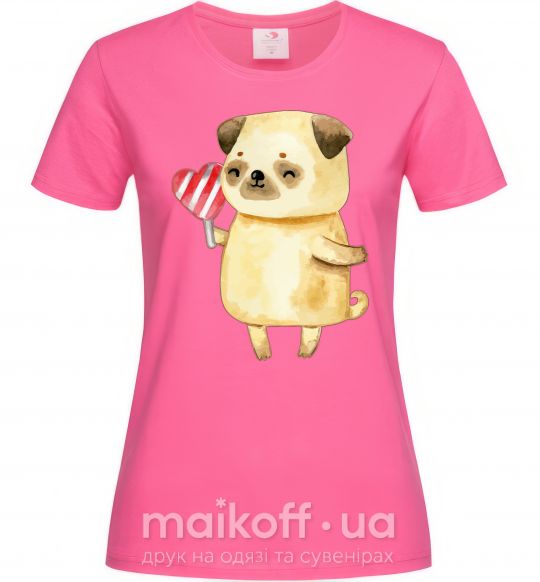 Жіноча футболка Love pug girl Яскраво-рожевий фото