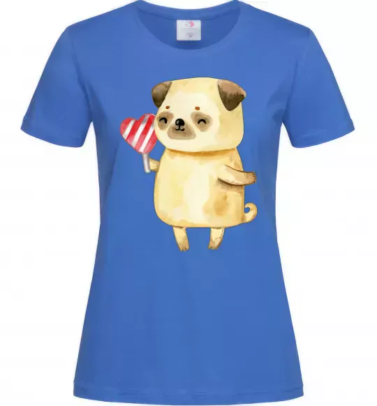 Женская футболка Love pug girl Ярко-синий фото